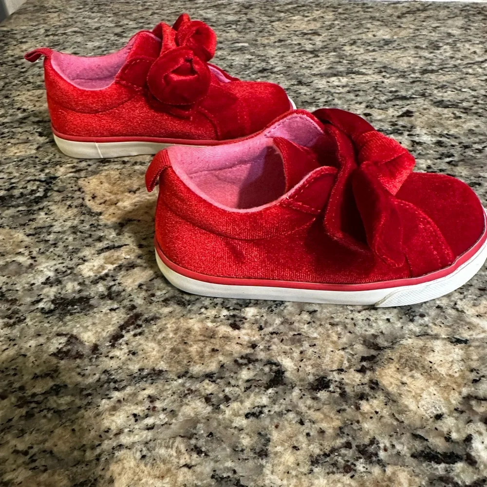 Toddler Girl Red Velvet Bow Slip On Shoes